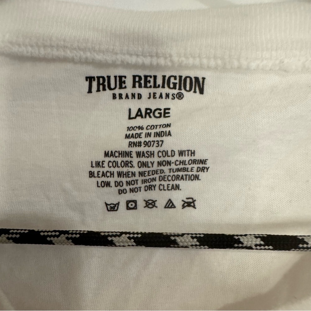 True Religion White Cotton Crew Neck T-shirt Size Large w/logo - Picture 5 of 6